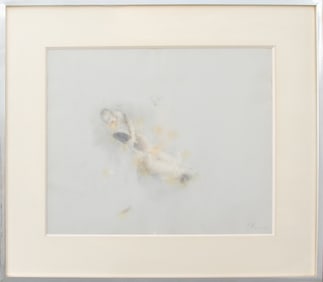 Illegibly Signed Figural Scene Gouache, 1976