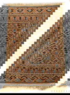 Persian Beluch Rug, 3' 5" x 2' 2": Persian Beluch Rug, with repeating geometric diamond medallion design on a blue ground. 3' 5" L x 2' 2" W. Provenance: From a New York City Collection. Keywords: Textile, Small rug, Carpet, Hand-woven