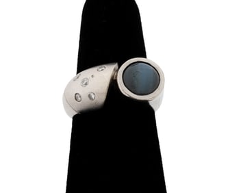 18K White Gold Hawk's Eye Chrysoberyl Diamond Ring