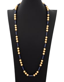 18K Yellow Gold Lapis Lazuli Bead Necklace