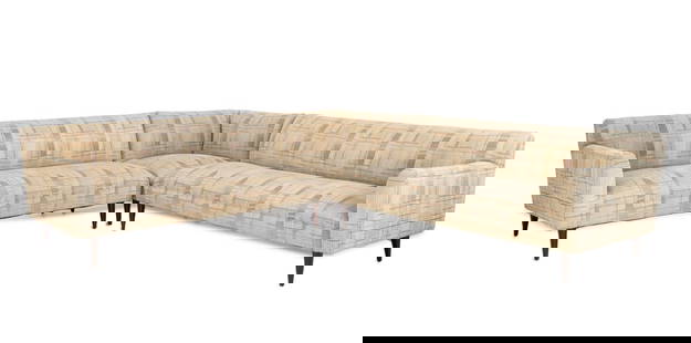 Paul McCobb Three-Piece Sectional Sofa: Paul McCobb Three-Piece Sectional Sofa, with pastel geometric upholstery on 12 tapered walnut legs. 27" H x 103.5" W; 97.5" W x 29" D. Provenance: From a 5th Avenue Estate. Keywords: Vintage Furniture
