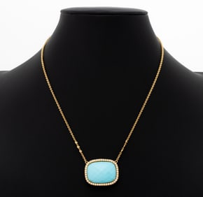 Italian 18K Gold Turquoise Diamond Necklace