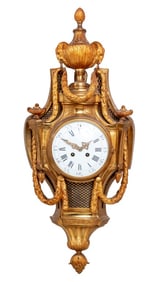 Louis XVI Style Lacquered Brass Cartel Clock