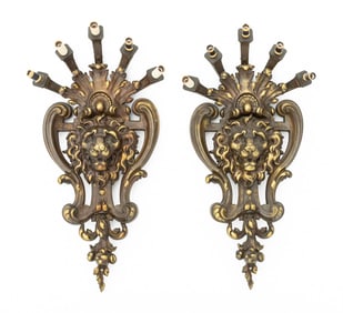 Renaissance Revival Bronze Lion Mask Sconces, Pair