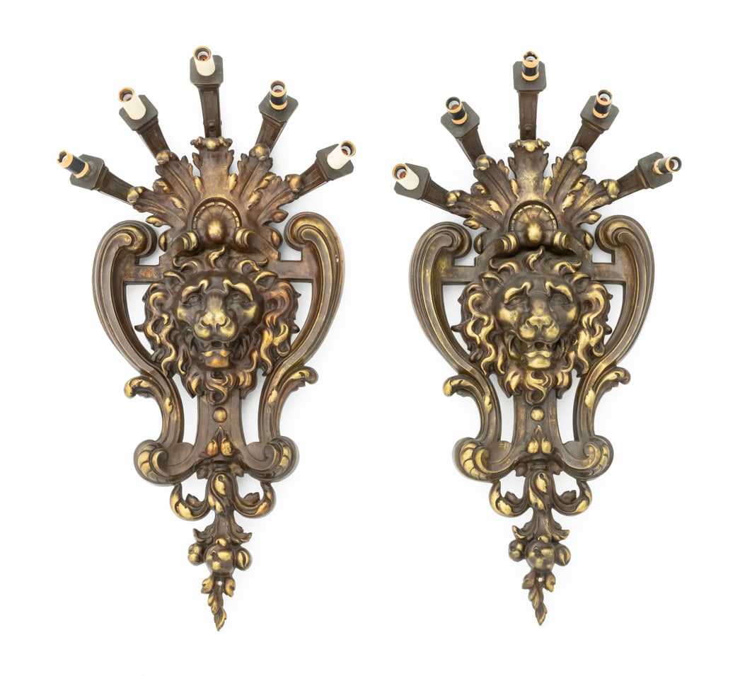Renaissance Revival Bronze Lion Mask Sconces, Pair (1 of 5)