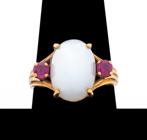 14K Yellow Gold Moonstone Ruby Ring
