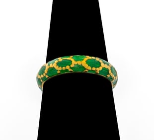 Tiffany 18K Yellow Gold Green Enamel Ring