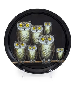 Fornasetti "Civette" Owl Motif Circular Iron Tray