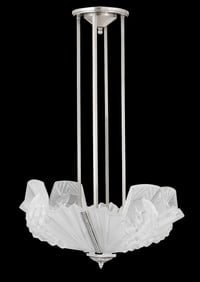 Petitot French Art Deco Glass Chrome Chandelier