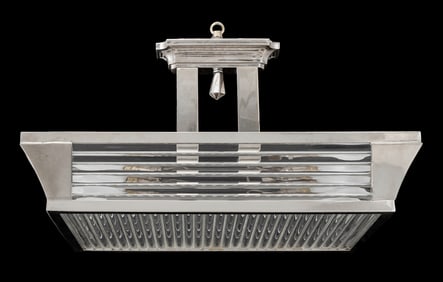 French Art Deco Chrome and Glass Chandelier