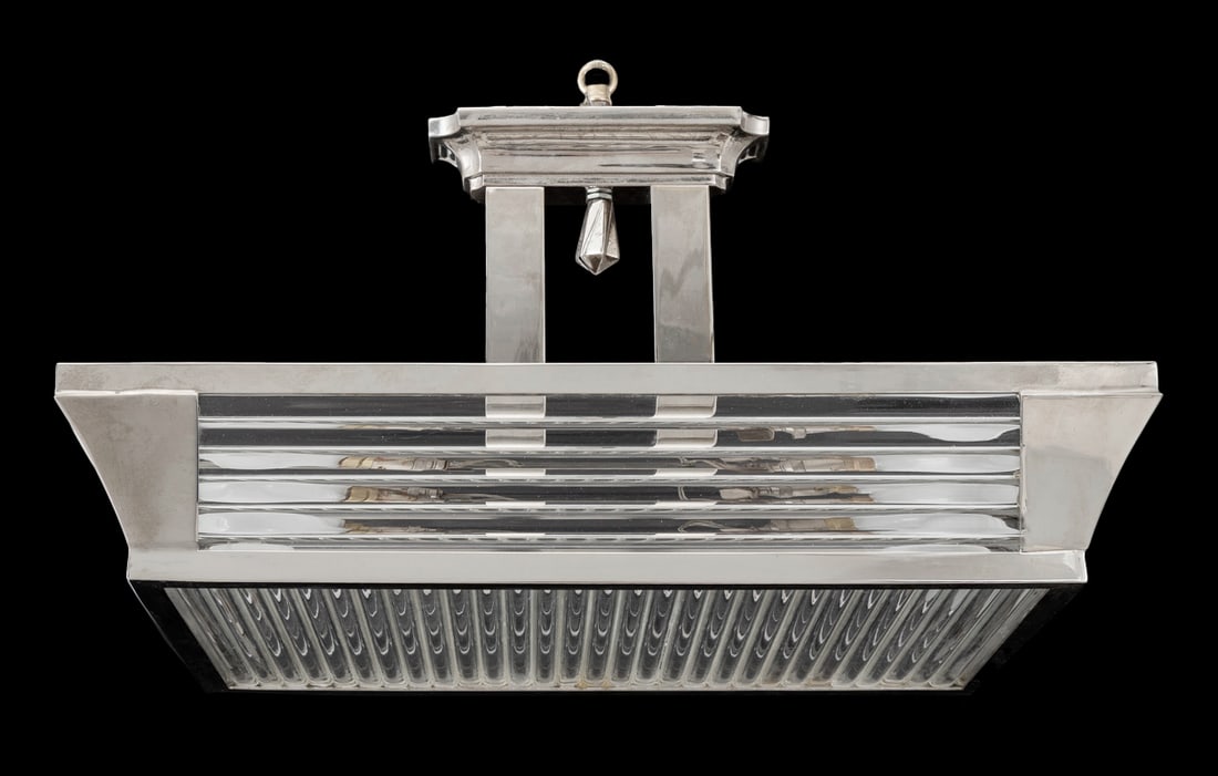 French Art Deco Chrome and Glass Chandelier (1 of 9)