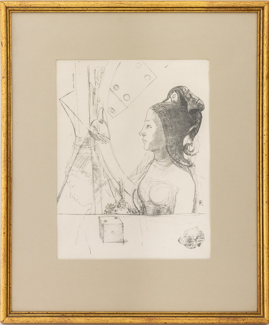 Odilon Redon "Femme de Profil" Lithograph: Odilon Redon (French, 1840-1916), "Femme de profil vers la gauche, coiffee d'un hennin" [Woman in Profile to the Left, Wearing a Hennin Headdress], Lithograph, artist's monogram "OR" in plate lower ri