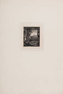 Samuel Palmer "The Sleeping Shepherd" Etching: Samuel Palmer (English, 1805-1881), "The Sleeping Shepherd", Etching on Chine Colle Paper, 1857, fourth state, signed in plate lower left, with title and inscription to the lower right and left, publi