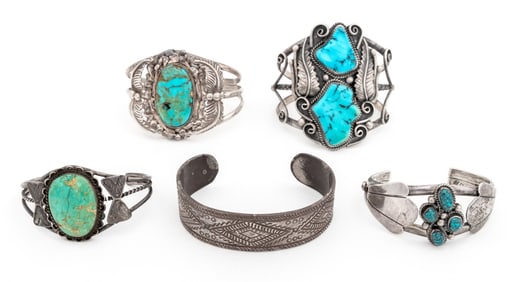 Navajo Dine & Mexican Sterling Silver Bracelets, 5