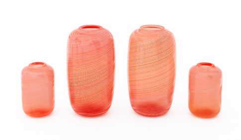 Venini Murano Red Latticino Glass Vases, 4