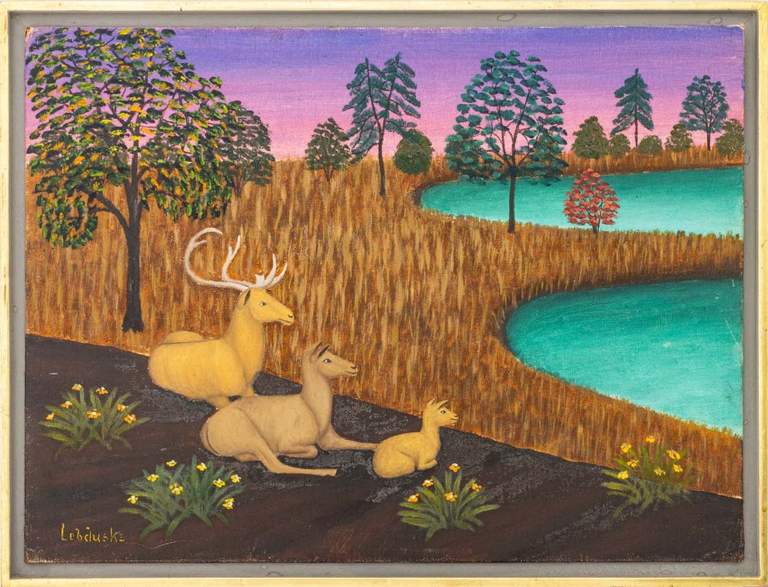 Lawrence H. Lebduska Stag, Doe, & Fawn Oil (1 of 6)