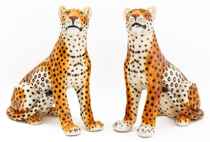 Ronzan Italian Leopard Ceramic Sculptures, Pair