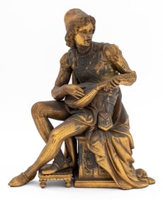 French Gilt Cast Metal Lute Player