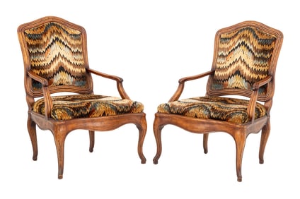 Missoni Style Upholstered Walnut Fauteuils