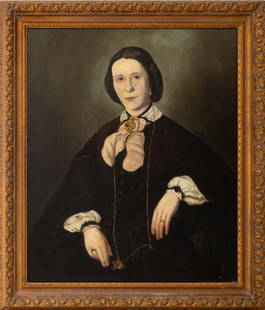 British Portrait of a Woman Oil on Canvas, 19th C.: British School, Portrait of a Woman, Oil on Canvas, last quarter of the 19th century, giltwood frame. Image: 29" H x 24" W; frame: 35.5" H x 30.5" W. Provenance: From an Upper West Side Collection. Ke