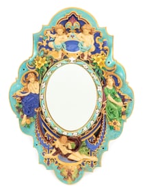 European Figural Majolica Framed Mirror