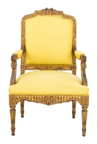 Louis XVI Style Giltwood Fauteuil, 19th C.