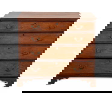 George III Style Mahogany Chest of Drawers: George III Style Mahogany Chest of Drawers, late 19th century, having four graduated drawers with brass handles on four bracket feet. 35.25" H x 39" W x 19.25" D. Provenance: From a Park Avenue Collec