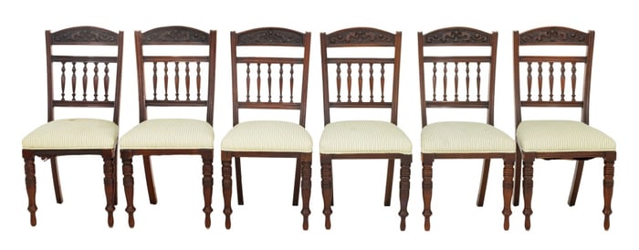 Victorian Walnut Dining Chairs, 6
