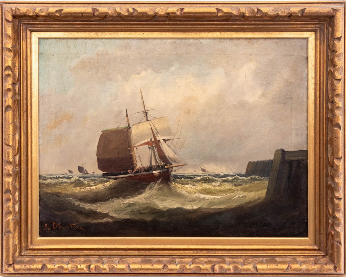 Illegibly Signed Approaching Port Oil on Canvas (1 of 6)