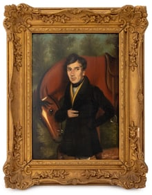 English Portrait of a Man & His Horse Oil on Panel