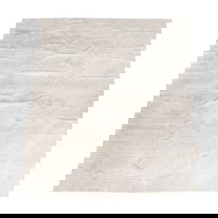 V' Soske Modern Light Gray Carpet, 19' x 15': V'Soske Modern Light Gray Geometric Carpet, wool-silk blend, made in USA, marked. 19' 10" H x 15' 10" W. Provenance: From a Thad Hayes designed Private Residence at 15 Central Park West. Keywords: Car