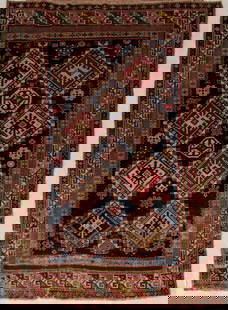 Caucasian Kazak Rug, 6' 9" x 5': Caucasian Kazak Rug, navy ground with diamond center medallions, geometric border. 6' 9" L x 5' W. Provenance: From a 57th Street Estate. Keywords: Carpets, Area rug, Textiles, Vintage, Polychrome, Wo