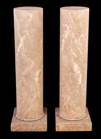 Trompe l'Oeil Marble Painted Wood Pedestals, Pair