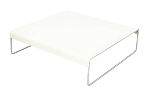Piero Lissoni Cassina Zap Italian Modern Low Table: Piero Lissoni for Cassina "Zap" Italian Modern Square Low table, chrome plated steel base with white top, label underneath base. 10" H x 35.5" W x 35.5" D. Provenance: From a Vintage Collection of Ita