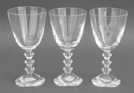 Baccarat "Vega Fortissimo" Tall Water Goblets, 3: Set of Three Baccarat Crystal "Vega Fortissimo" Tall Water Goblets, each marked and with Christie's label to underside. 7" H x 3.5" Diameter. Provenance: From a New York City Collection. Keywords: Cle
