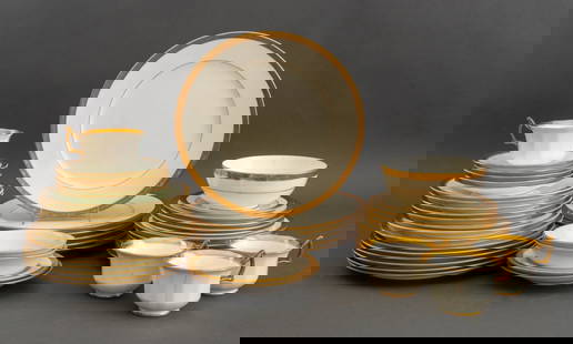 Royal Cauldon Porcelain Service, 43 Pcs.: Royal Cauldon Porcelain Assembled Service, in the "Tea Leaf" and "4419" patterns, comprising: (6) six salad plates, (4) four tea cups, and (5) five underplates, each marked in red "Cauldon / Stoke on