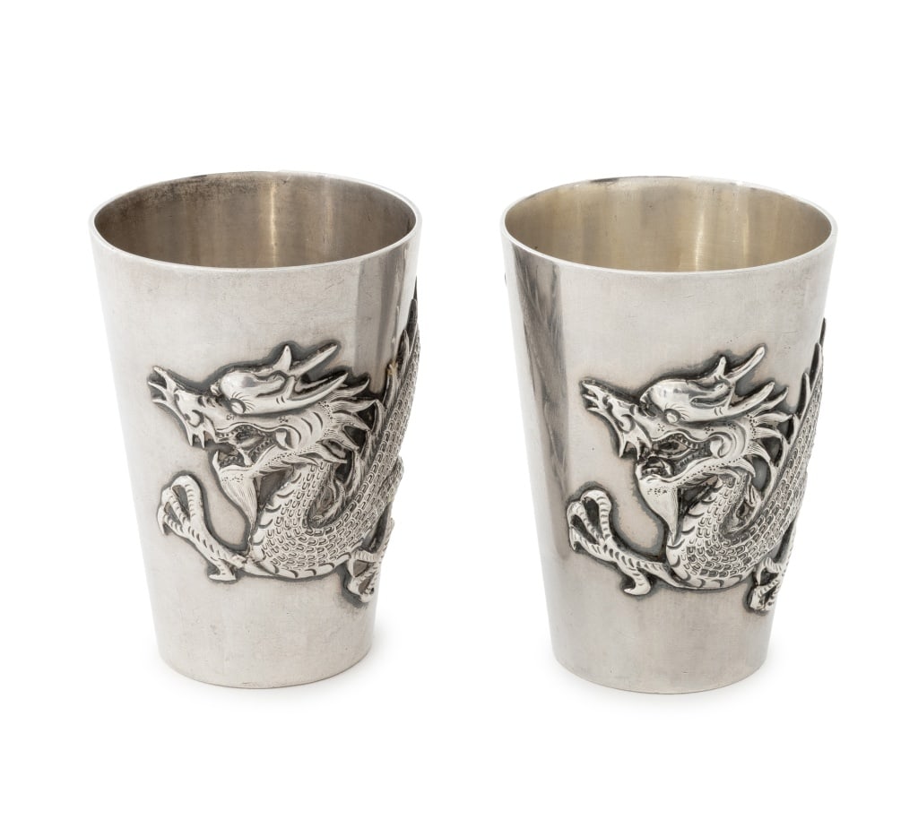 Japanese Silver Dragon Motif Cups, Pair (1 of 8)
