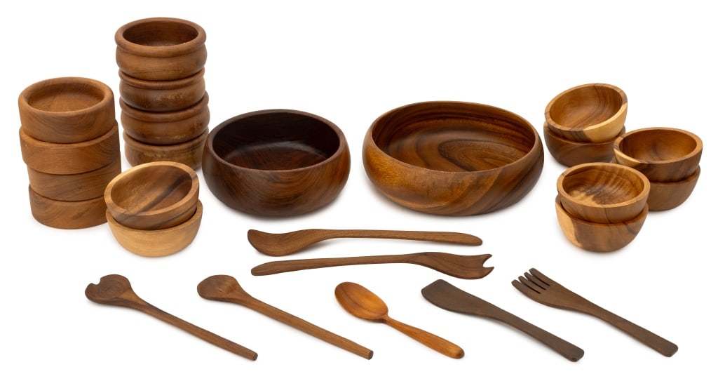 Turned Teak Wood Tableware Articles, 25 (1 of 10)