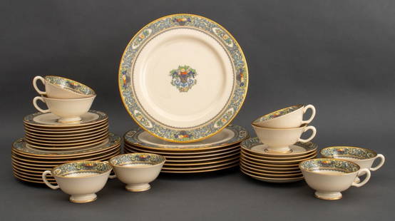 Lenox "Autumn" China Dinner Service, 41 Pcs.: Lenox "Autumn" Pattern China Dinner Service, comprising: eight (8) teacups, eight (8) saucers, eight (8) bread plates, nine (9) salad plates, and eight (8) dinner plates, each gilded with raised detai