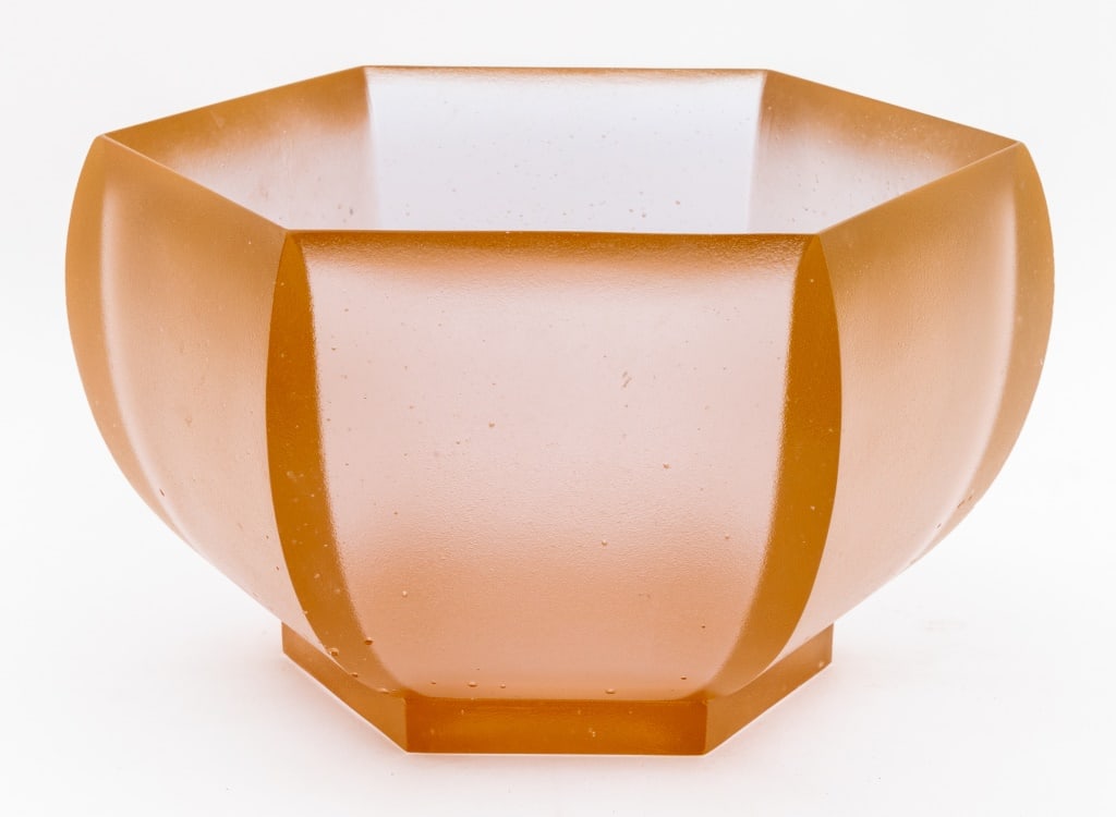 Zdenek Lhotsky Hexagonal Amber Glass Bowl (1 of 5)