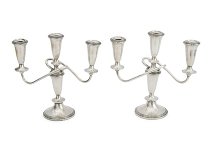 Fisher Weighted Sterling 3-Branch Candelabra, Pair