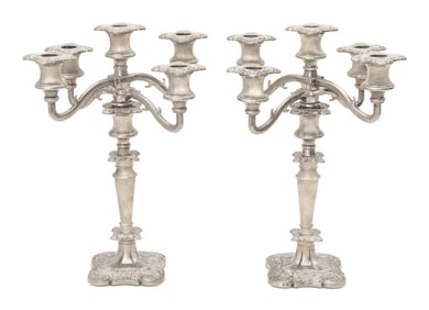 Victorian Silver Plate 5-Light Candelabra, Pair