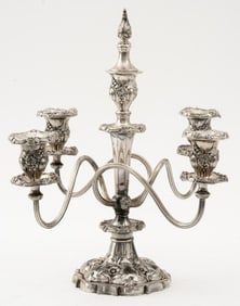 Silver Plate 4-Branch Floral Motif Candelabrum