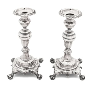 French Silver Plate Candlesticks, Pair