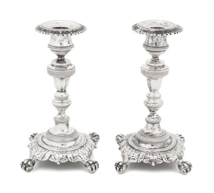 French Silver Plate Candlesticks, Pair