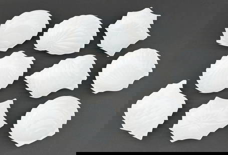 Japanese Shell Form Porcelain Dishes, 9: Group of Nine Japanese Shell Form White Glazed Porcelain Dishes, comprising: two (2) scallop shell forms, two (2) clamshell forms, one (1) half nautilus shell form, two (2) nautilus forms, and two (2)
