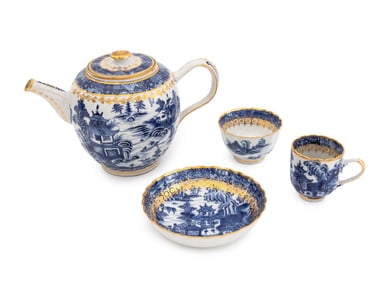 Blue Willow Pattern Porcelain Tea Service, 4 Pcs.