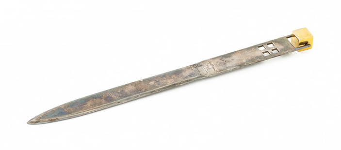 Richard Meier for Swid Powell Letter Opener: Richard Meier for Swid Powell Brass and Silver Plate Letter Opener, marked "Made in Italy / Silver Plated / Swid Powell / RM". 9.5" L x 1" W x 0.5" D. Provenance: From a New York City Collection. Keyw