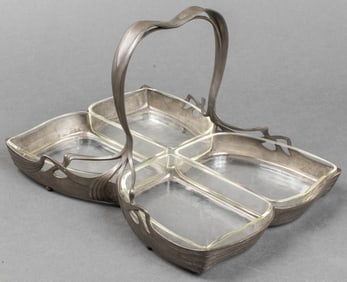 Orivit German Jugendstil Pewter & Glass Server
