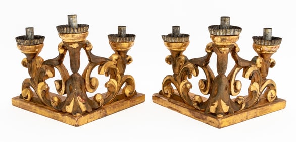 Ecclesiastical Giltwood Altar Candlesticks, Pair